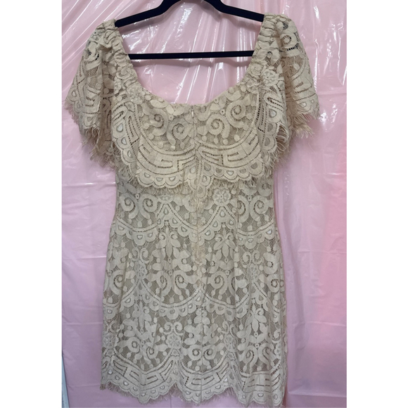 Women's Beige Lace Off-Shoulder Dress - Picture 2 of 4